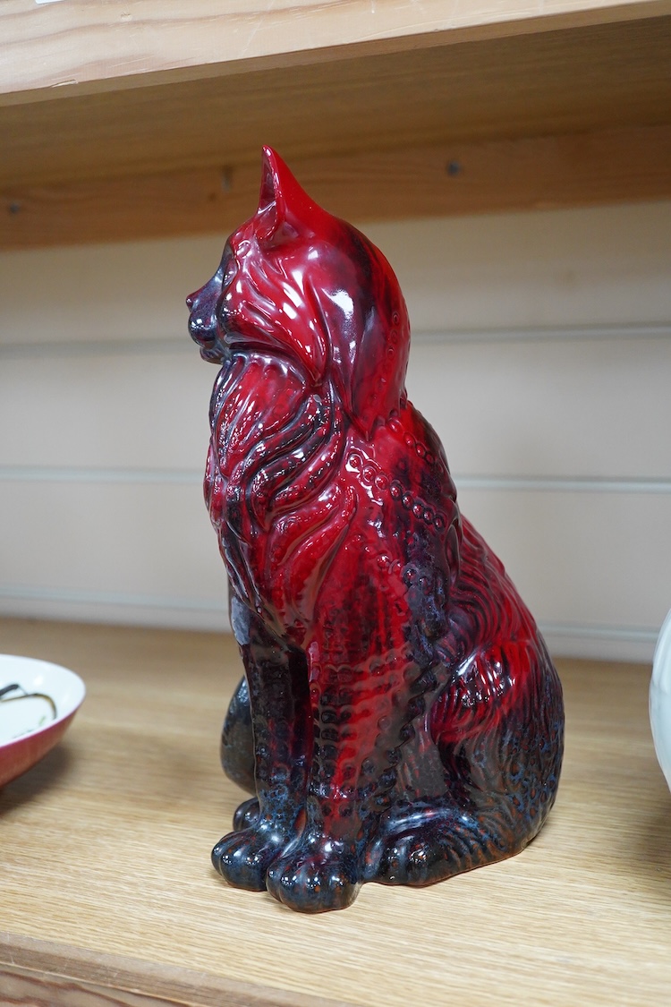 A Doulton Flambé glazed model of a cat, 28cm high